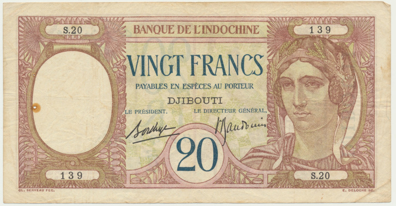 Indochina, New Caledonia, 100 Francs (1929) Pinholes.&nbsp; Circulated.&nbsp; Dw...