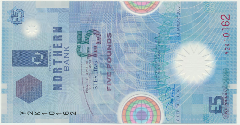 North Ireland, 5 Pounds 2000 - Polymer - Excellent note in uncirculated conditio...