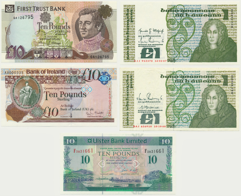 Ireland, lot 1-10 Pounds 1987-2013 (5 pcs.) Mostly uncirculated. Only 1 Pound 19...