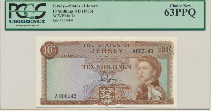 Jersey, 10 Shillings (1963) - PCGS 63 PPQ Low serial number. Graded 63 PPQ by PC...