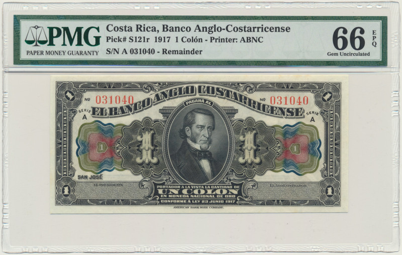 Costa Rica, 1 Colón 1917 - PMG 66 EPQ Very attractive banknote graded 66 Excepti...