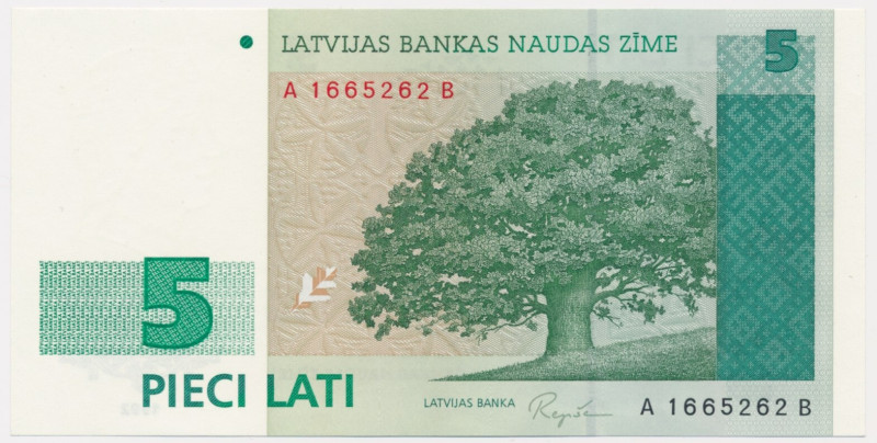 Latvia, 5 Lati 1992 Better date. Uncirculated. Emisyjny stan zachowania.&nbsp; L...