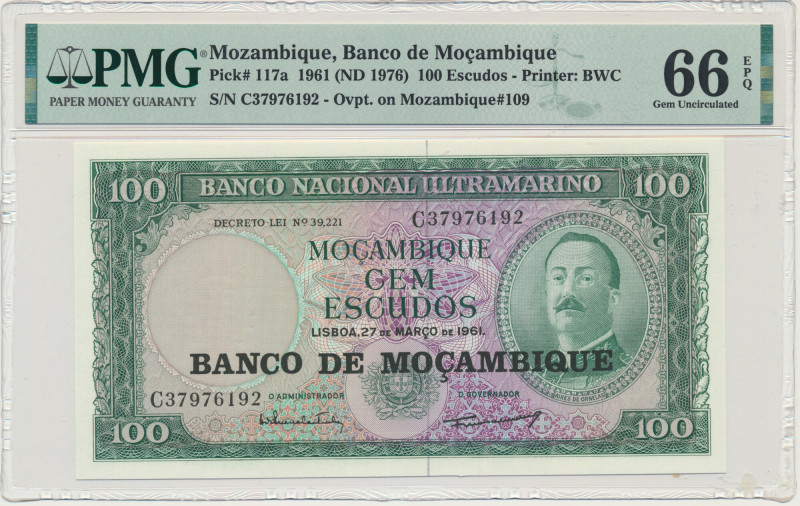 Mozambique, 100 Escudos (1976) - PMG 66 EPQ Graded 66 EPQ by PMG.
 Banknot w sl...