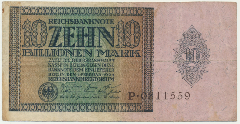 Germany, 10 billion Mark 1924 - RARE Rare, high denomination from the period of ...