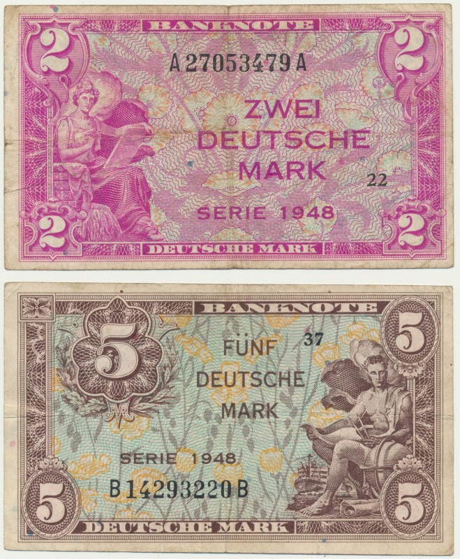 Germany, lot 2-5 Mark 1948 (2 pcs.) Used condition.
Obiegowe stany zachowania, ...