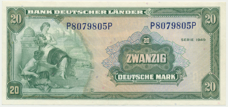 Germany, 20 Mark 1949 An attractive note with 2-3 light folds.&nbsp; Never washe...