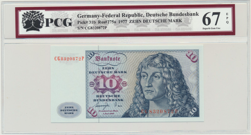 Germany, BDR, 10 Mark 1997 - PCG 67 EPQ Uncirculated.&nbsp; Banknot w slabie PCG...