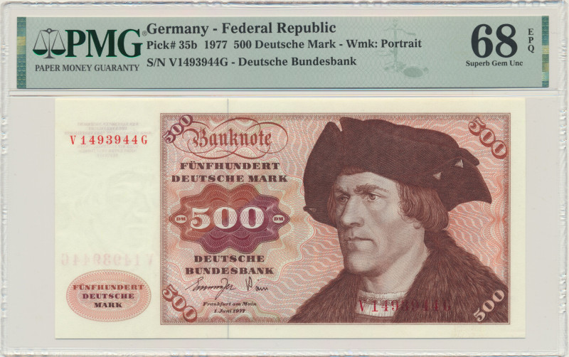 Germany, BDR, 500 Mark 1977 - PMG 68 EPQ - rare in this condition Rarest from th...