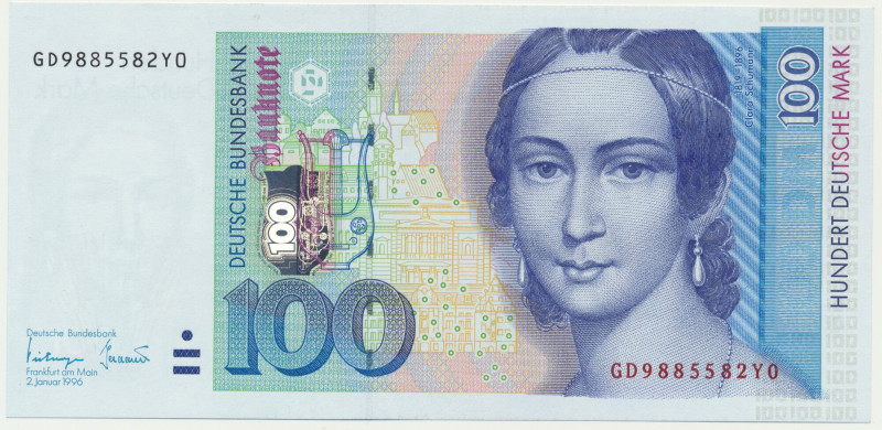 Germany, BDR, 100 Mark 1996 Excellent note in uncirculated condition.&nbsp;
 Wy...