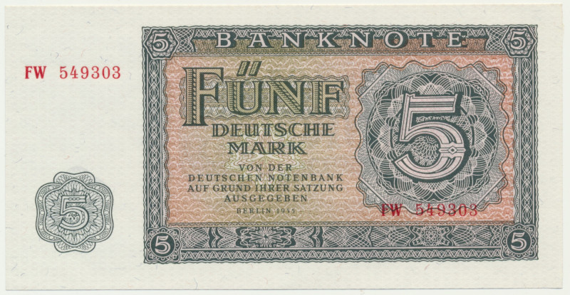 Germany, DDR, 5 Mark 1955 Tip of right bottom corner rounded, otherwise perfect....