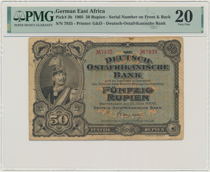 German East Africa, 50 Rupien 1905 - PMG 20 Graded 20 by PMG. Good eye appeal wi...