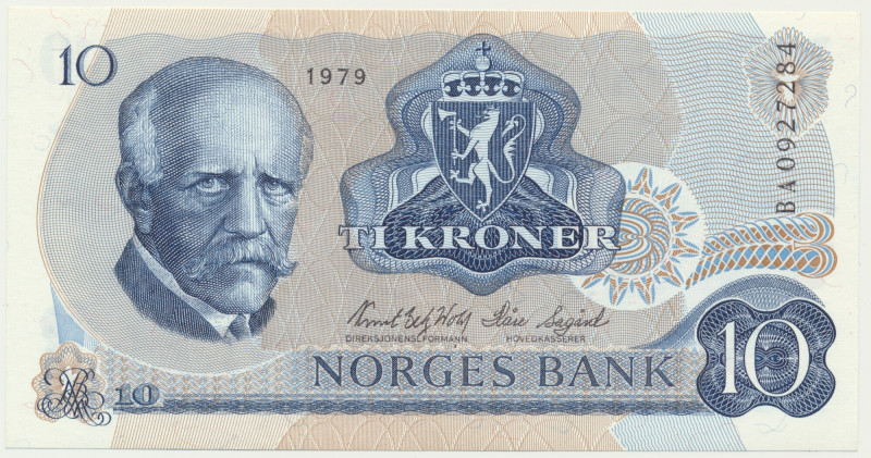 Norway, 10 Kroner 1979 An uncirculated banknote with virtually perfect look. Lig...