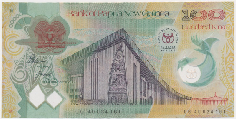 Papua New Guinea, 100 Kina 2013 Several folds.
 Banknot polimerowy.&nbsp; Niemo...