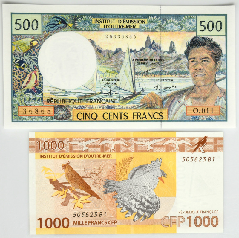 French Pacific Territories, lot 500 - 1.000 Francs (1990-2014) (2 pcs) Uncircula...