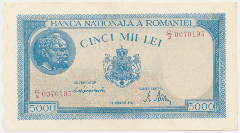 Romania, 5.000 Lei 1944 Very well preserved banknote with only one light center ...