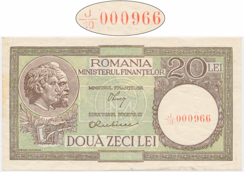 Romania, 20 Lei (1948) An attractive note with three vertical folds. Corners sho...