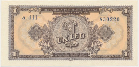 Romania, 1 Lei 1952 - blue serial