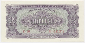 Romania, 3 Lei 1952 - red serial