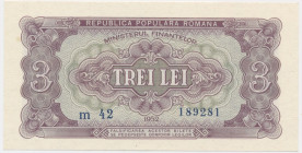 Romania, 3 Lei 1952 - blue serial