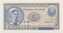 Romania, 5 Lei 1952 - blue serial