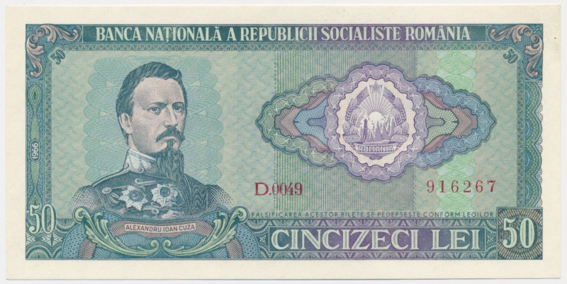 Romania, 50 Lei (1966) Uncirculated.&nbsp; Naturalne zmarszczki papieru. Emisyjn...