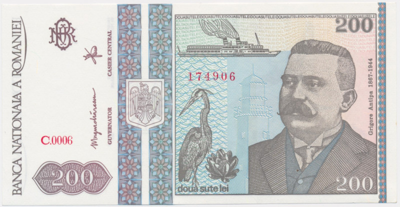 Romania, 200 Lei 1992 Beautifull crisp banknote with virtually perfect look. Cor...