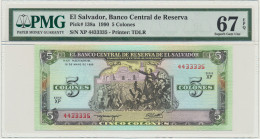 El Salvador, 5 Colones 1990 - PMG 67 EPQ 2-ga nota