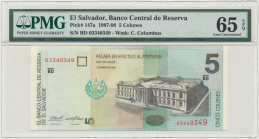 El Salvador, 5 Colones 1998 - PMG 65 EPQ