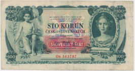 Slovakia, 100 Korun 1931 - with overprint - RARE