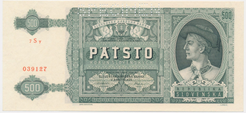 Slovakia, 500 Korun 1941 - SPECIMEN - Cirsp note with beautifull original sheen....