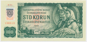 Slovakia, 100 Korun 1961 - with adhesive stamp -