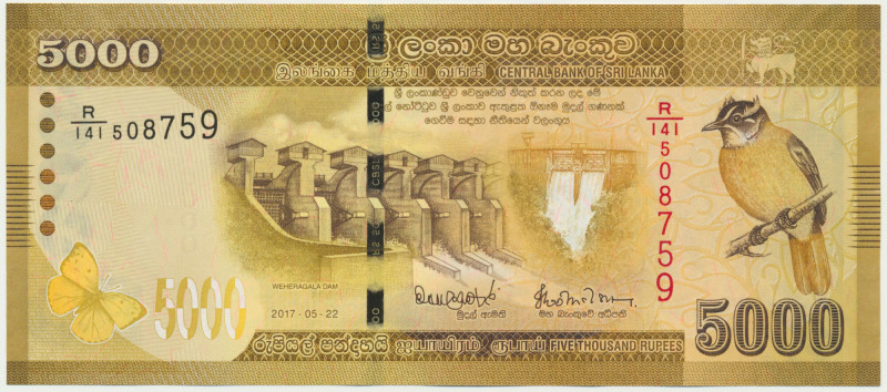 Sri Lanka, 5.000 Rupees 2017 Light paper surface imperfections in a form of mino...