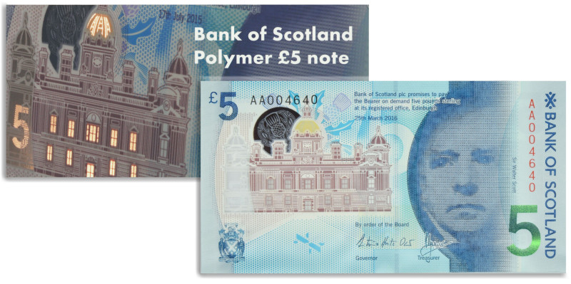 Scotland, 5 Pounds 2016 - polymer - Uncirculated.&nbsp; Pofalowania banknotu zap...