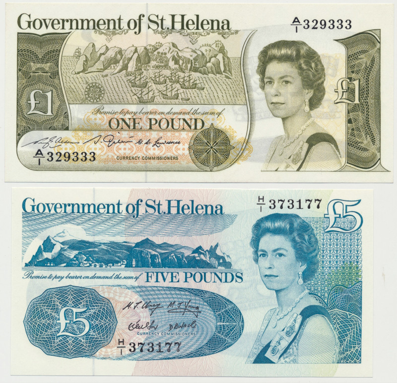 St. Helena, lot 1-5 Pounds (1981-88)(2 pcs.) Excellent notes in uncirculated con...