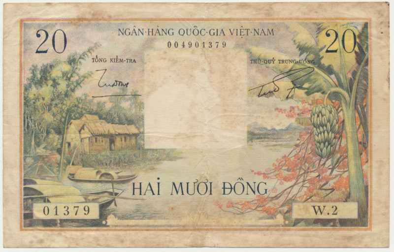 Vietnam, 20 Ðồng (1955) Note with several folds.&nbsp; Foxing.&nbsp; Obiegowy eg...