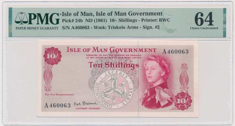 Isle of Man, 10 Shillings (1961) - PMG 64 Never washed or pressed banknote grade...