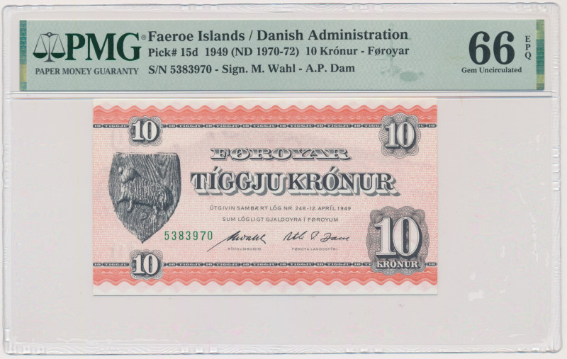 Faroe Islands, 10 Kronur 1949 - PMG 66 EPQ Very attractive banknote graded 66&nb...