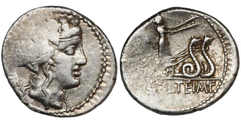 Roman Republic, Volteius, Denarius Attractive piece with mint gloss and delicate...