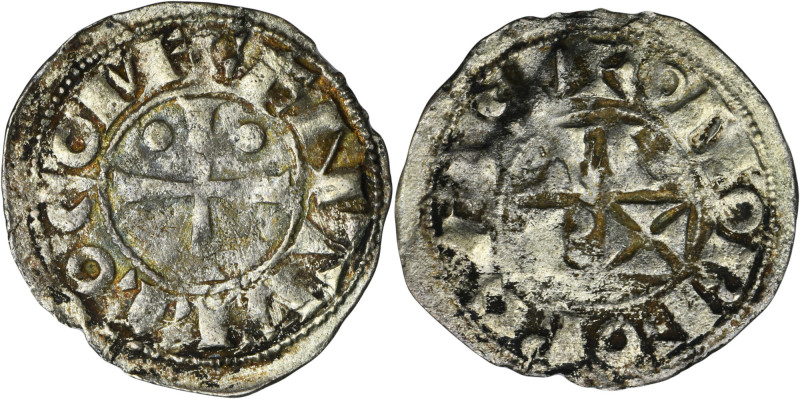 France, Lordship of Béarn, Denier - RARE Rare denier struck with immobilized die...