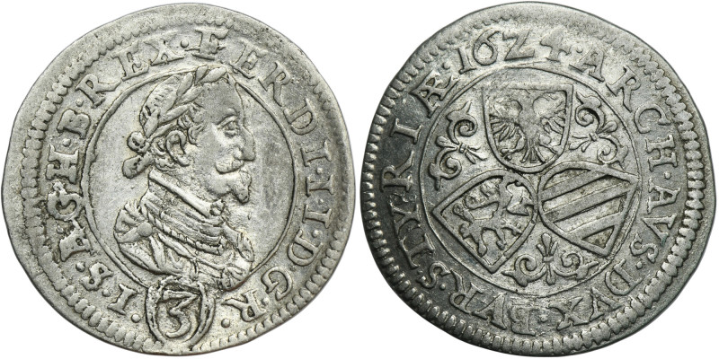 Austria, Ferdinand II, 3 Kreuzer Graz 1624 Variety with inscription STYRIAE and ...