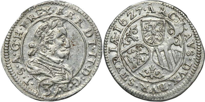 Austria, Ferdinand II, 3 Kreuzer Graz 1627 - STYRIÆ Variety with STYRIÆ. Virtual...