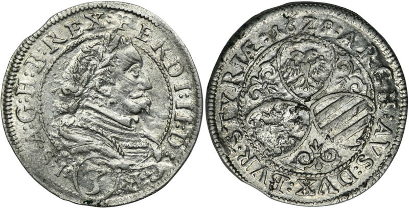 Austria, Ferdinand II, 3 Kreuzer Graz 1629 Variety with obverse legend D:G:R:(3)...