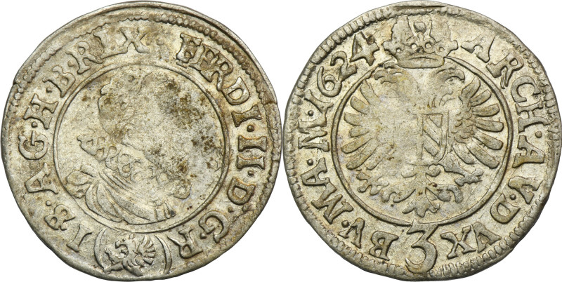 Austria, Ferdinand II, 3 Kreuzer Prague 1624 Variety with the mint mark of Jan S...