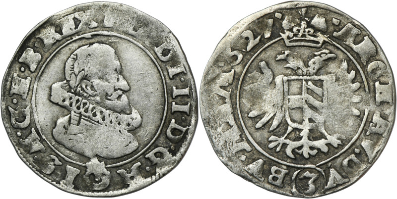 Austria, Ferdinand II, 3 Kreuzer Prague 1627 Variety with mint mark of Prague mi...