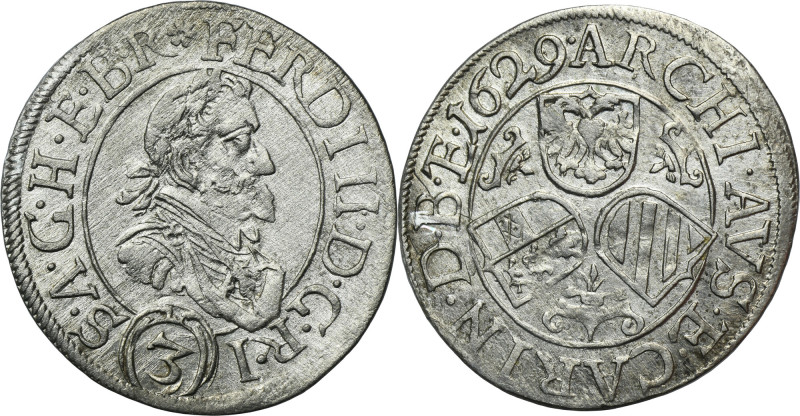 Austria, Ferdinand II, 3 Kreuzer Sankt Veit 1629 Variety with rossete at the beg...