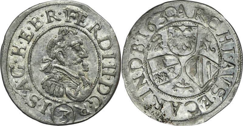 Austria, Ferdinand II, 3 Kreuzer Sankt Veit 1630 Variety with obverse legend FER...
