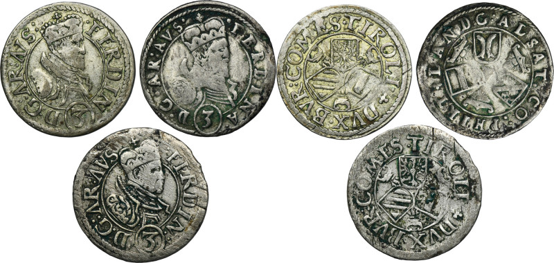 Set, Austria, Ferdinand II, 3 Kreuzer (3 pcs.) Set of three coins with face valu...