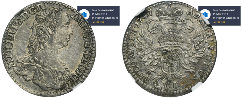 Austria, Maria Theresa, 6 Kreuzer Hall 1747 - NGC MS61 Relatively rare coin in t...