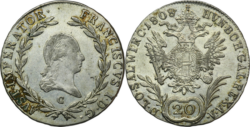 Austria, Franz II, 20 Kreuzer Prague 1808 C Variety with letter C below the bust...