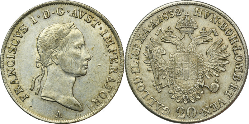 Austria, Franz II, 20 Kreuzer Wien 1832 A Variety with letter A below the bust o...